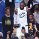 LeBron James Jr., LeBron James #23, Zhuri James and Bryce Maximus James pose for a photo with the All-Star Game MVP trophy during the NBA All-Star Game 2018 at Staples Center on Feb. 18, 2018, in Los Angeles.